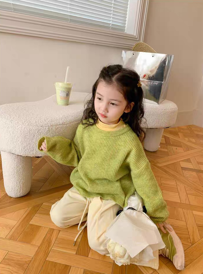 customized Girls’ Mustard Orange Oversized Knit Sweater