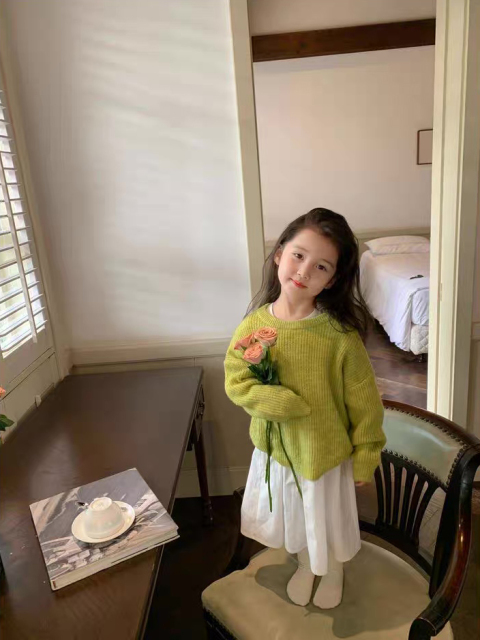 customized Girls’ Mustard Orange Oversized Knit Sweater