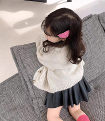 ODM OEM Girls’ Cream Cable Knit Button-Up Cardigan