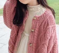 ODM OEM Girls’ Cream Cable Knit Button-Up Cardigan