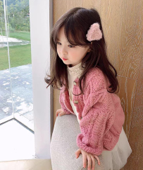 ODM OEM Girls’ Cream Cable Knit Button-Up Cardigan