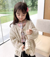 ODM OEM Girls’ Cream Cable Knit Button-Up Cardigan