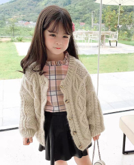 ODM OEM Girls’ Cream Cable Knit Button-Up Cardigan