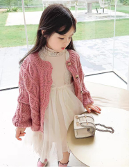 ODM OEM Girls’ Cream Cable Knit Button-Up Cardigan