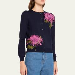 Factory Direct Navy Floral Embroidered Button-Up Cardigan Sweater