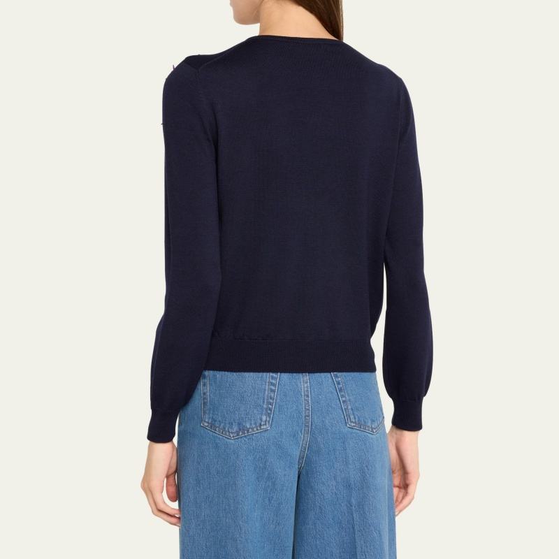 Factory Direct Navy Floral Embroidered Button-Up Cardigan Sweater