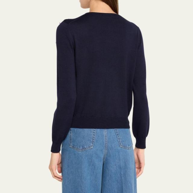 Factory Direct Navy Floral Embroidered Button-Up Cardigan Sweater