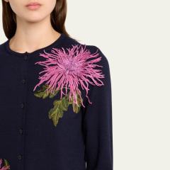 Factory Direct Navy Floral Embroidered Button-Up Cardigan Sweater