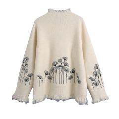 Factory Direct Ivory Meadow Floral Embroidered Oversized Knit Sweater