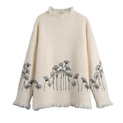 Factory Direct Ivory Meadow Floral Embroidered Oversized Knit Sweater
