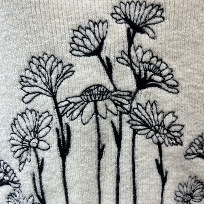 Factory Direct Ivory Meadow Floral Embroidered Oversized Knit Sweater