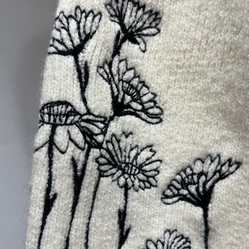 Factory Direct Ivory Meadow Floral Embroidered Oversized Knit Sweater