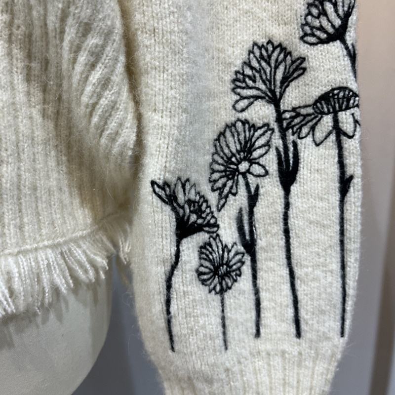 Factory Direct Ivory Meadow Floral Embroidered Oversized Knit Sweater