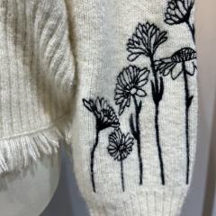 Factory Direct Ivory Meadow Floral Embroidered Oversized Knit Sweater