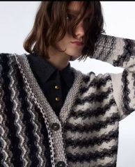 Factory Direct Monochrome Textured Stripe Chain-Trim Cardigan Jacket
