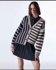 Factory Direct Monochrome Textured Stripe Chain-Trim Cardigan Jacket