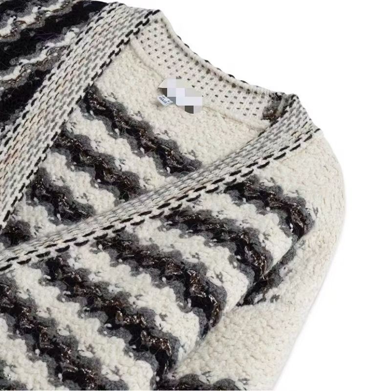 Factory Direct Monochrome Textured Stripe Chain-Trim Cardigan Jacket