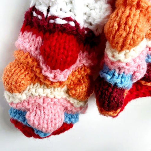 Factory Direct Women’s White Textured Chunky Knit Cardigan with Colorful Bobble Sleeves