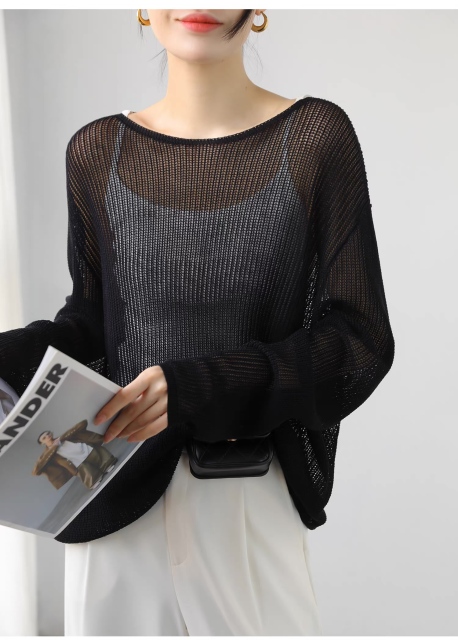 customized Light Yellow Open-Knit Boat Neck Sweater