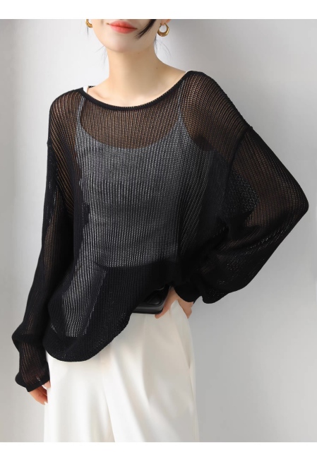 customized Light Yellow Open-Knit Boat Neck Sweater
