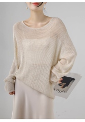 customized Light Yellow Open-Knit Boat Neck Sweater
