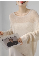 customized Light Yellow Open-Knit Boat Neck Sweater