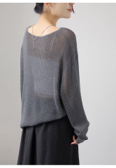 customized Light Yellow Open-Knit Boat Neck Sweater