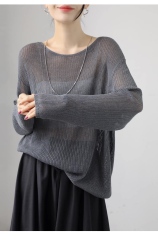 customized Light Yellow Open-Knit Boat Neck Sweater