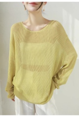 customized Light Yellow Open-Knit Boat Neck Sweater