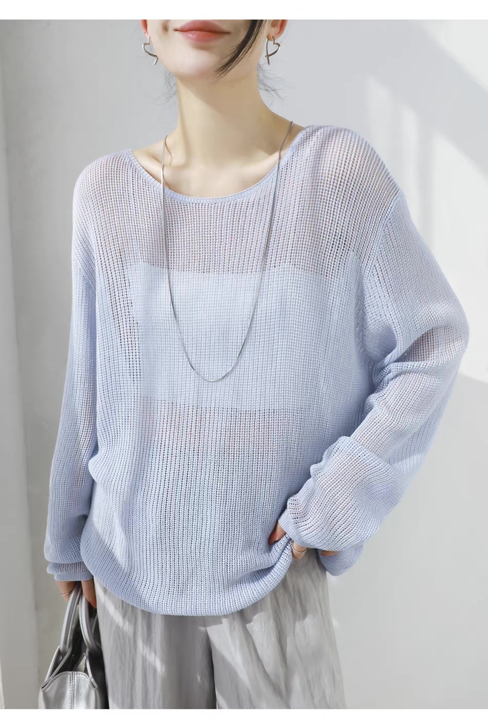 customized Light Yellow Open-Knit Boat Neck Sweater