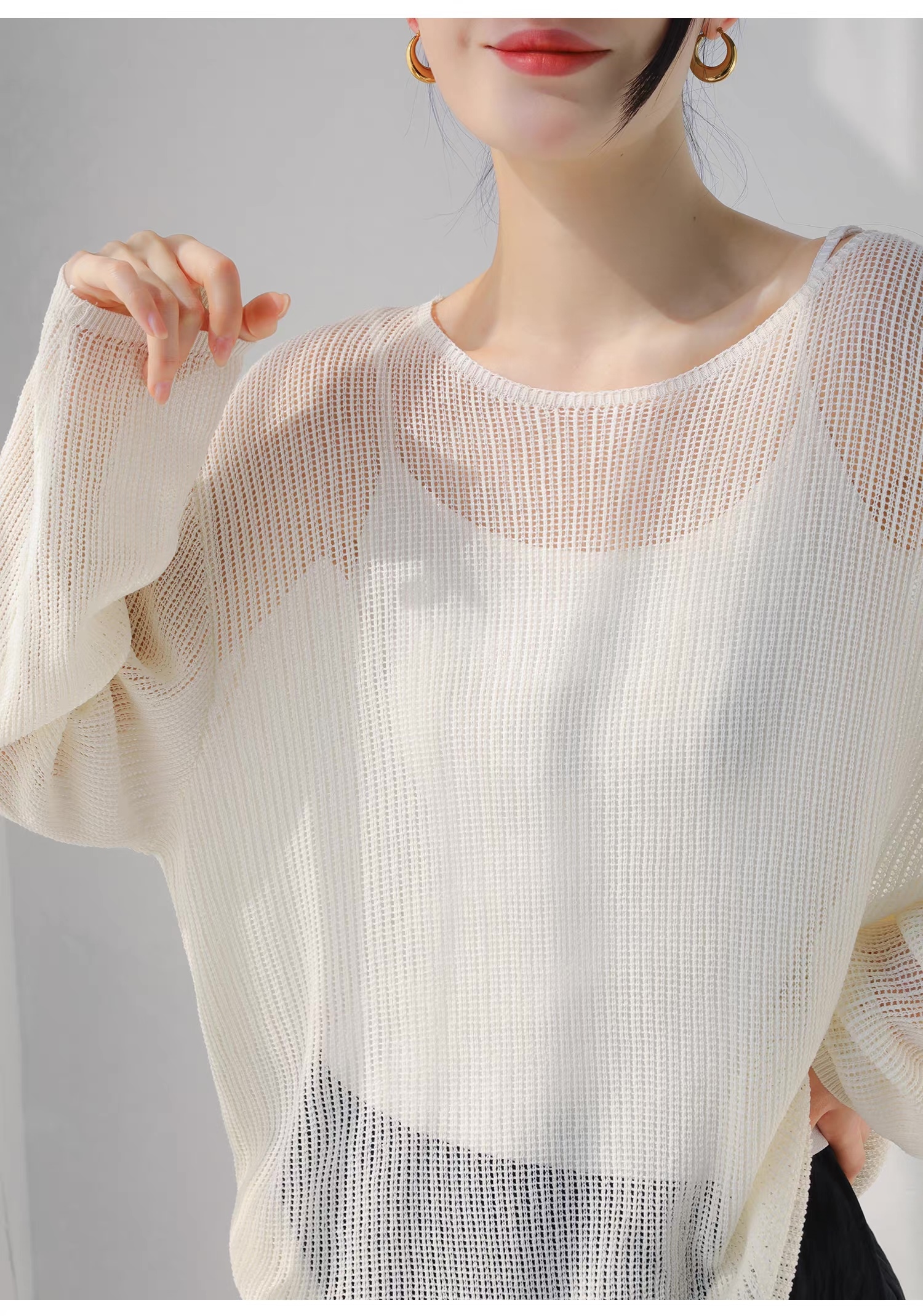 customized Light Yellow Open-Knit Boat Neck Sweater