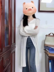 ODM OEM White Open-Knit Long Cardigan Coat