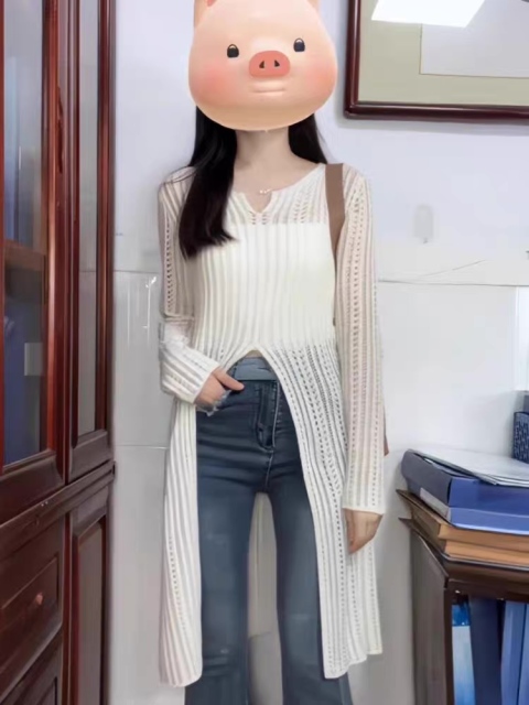 ODM OEM White Open-Knit Long Cardigan Coat
