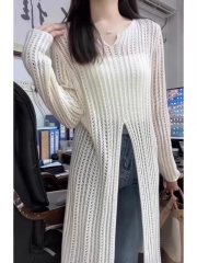 ODM OEM White Open-Knit Long Cardigan Coat