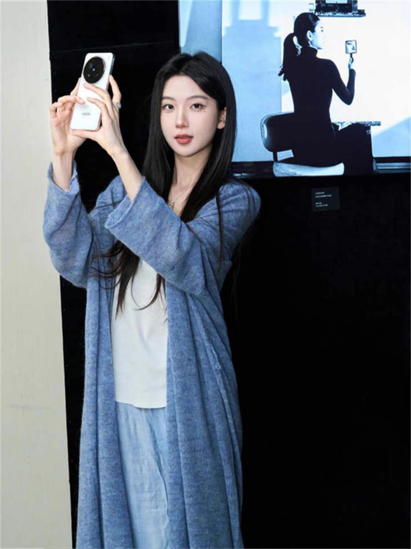 Wholesale Dusty Blue Oversized Draped Knit Cardigan Coat