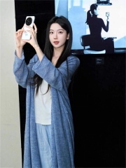 Wholesale Dusty Blue Oversized Draped Knit Cardigan Coat