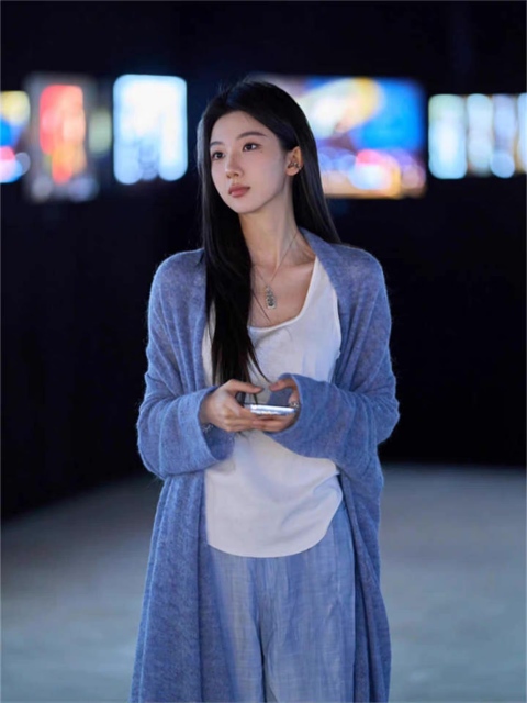 Wholesale Dusty Blue Oversized Draped Knit Cardigan Coat