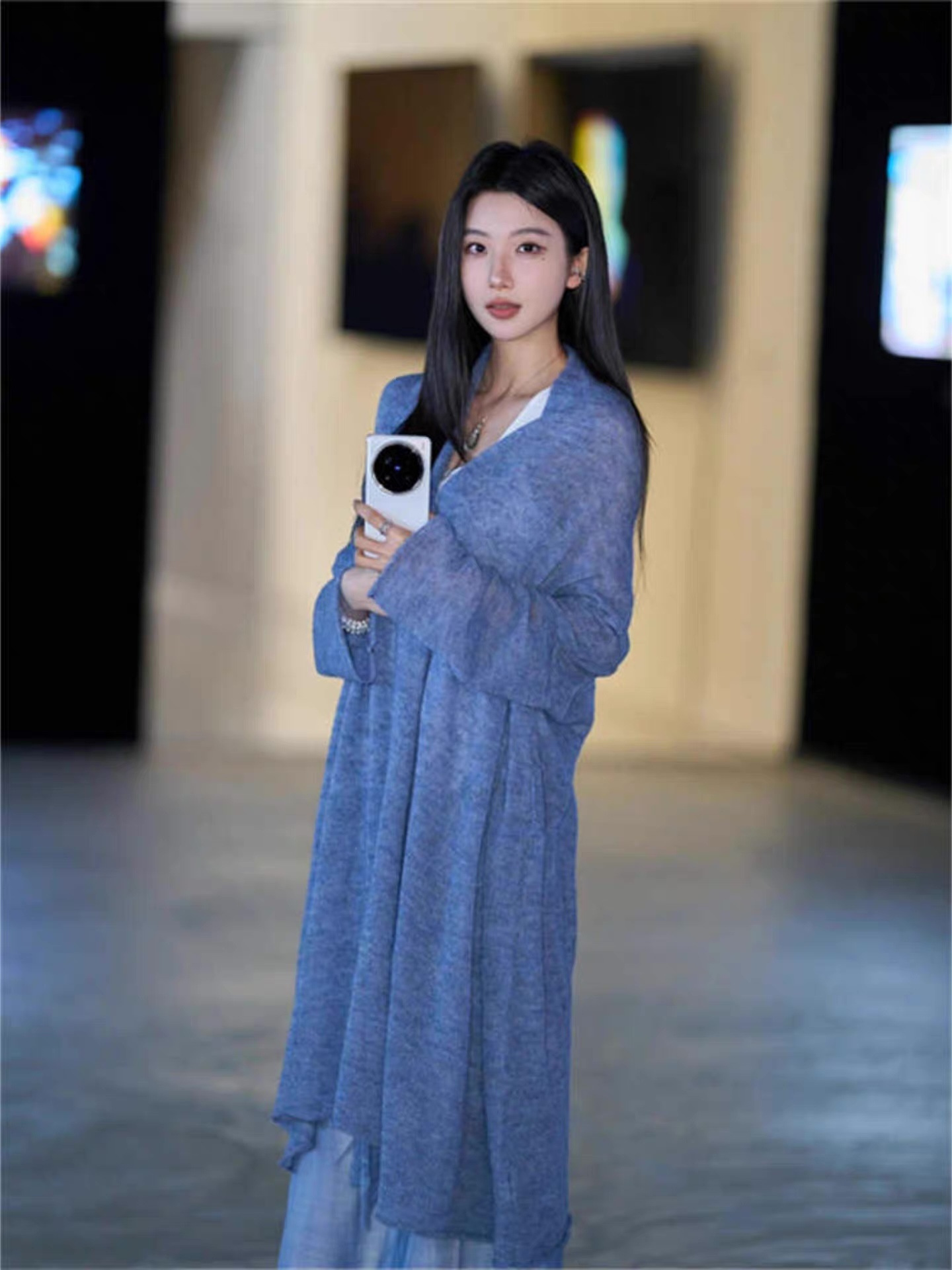 Wholesale Dusty Blue Oversized Draped Knit Cardigan Coat