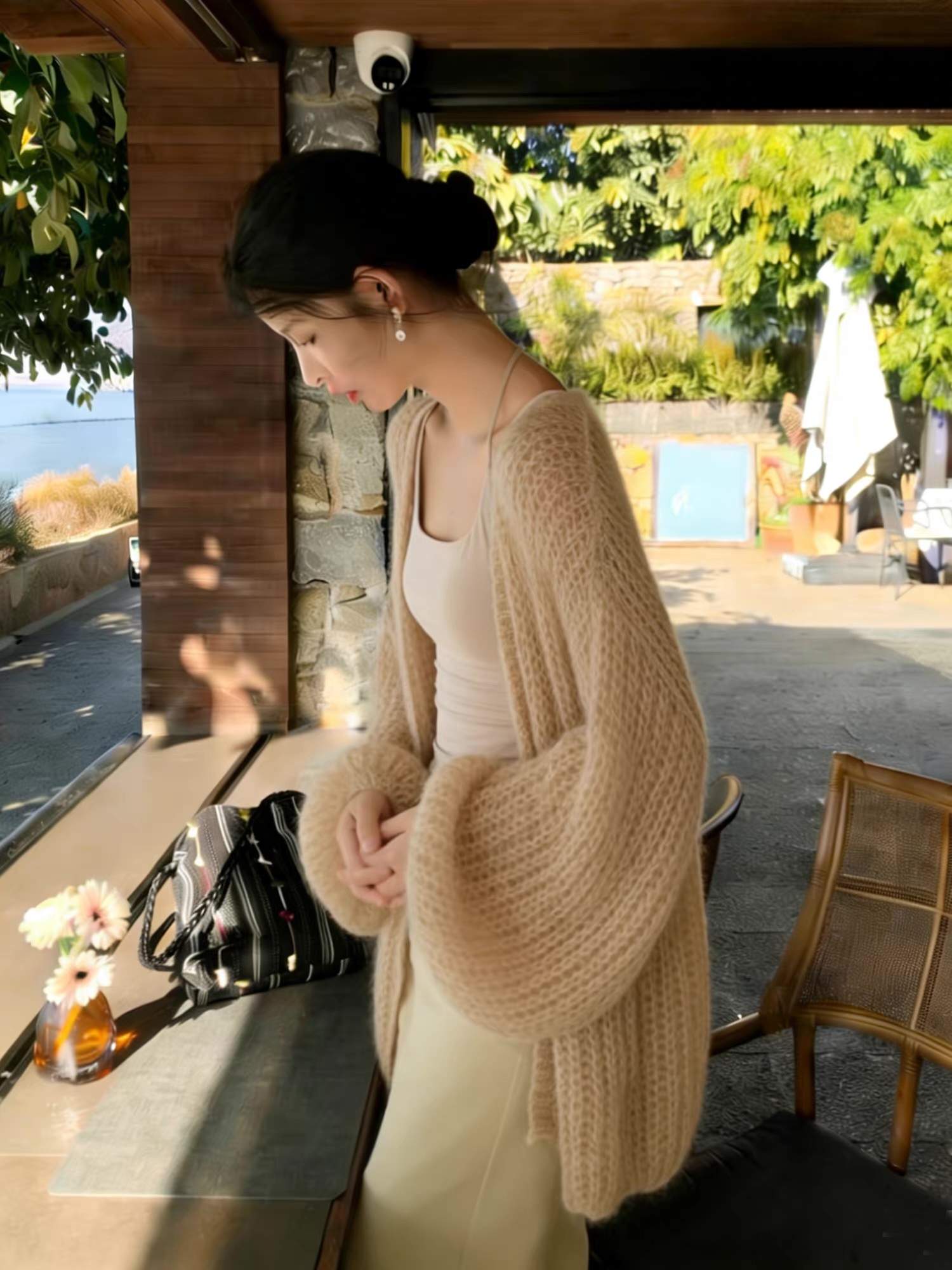 Made-to-order Ivory Fuzzy Knit Open-Front Cardigan Coat