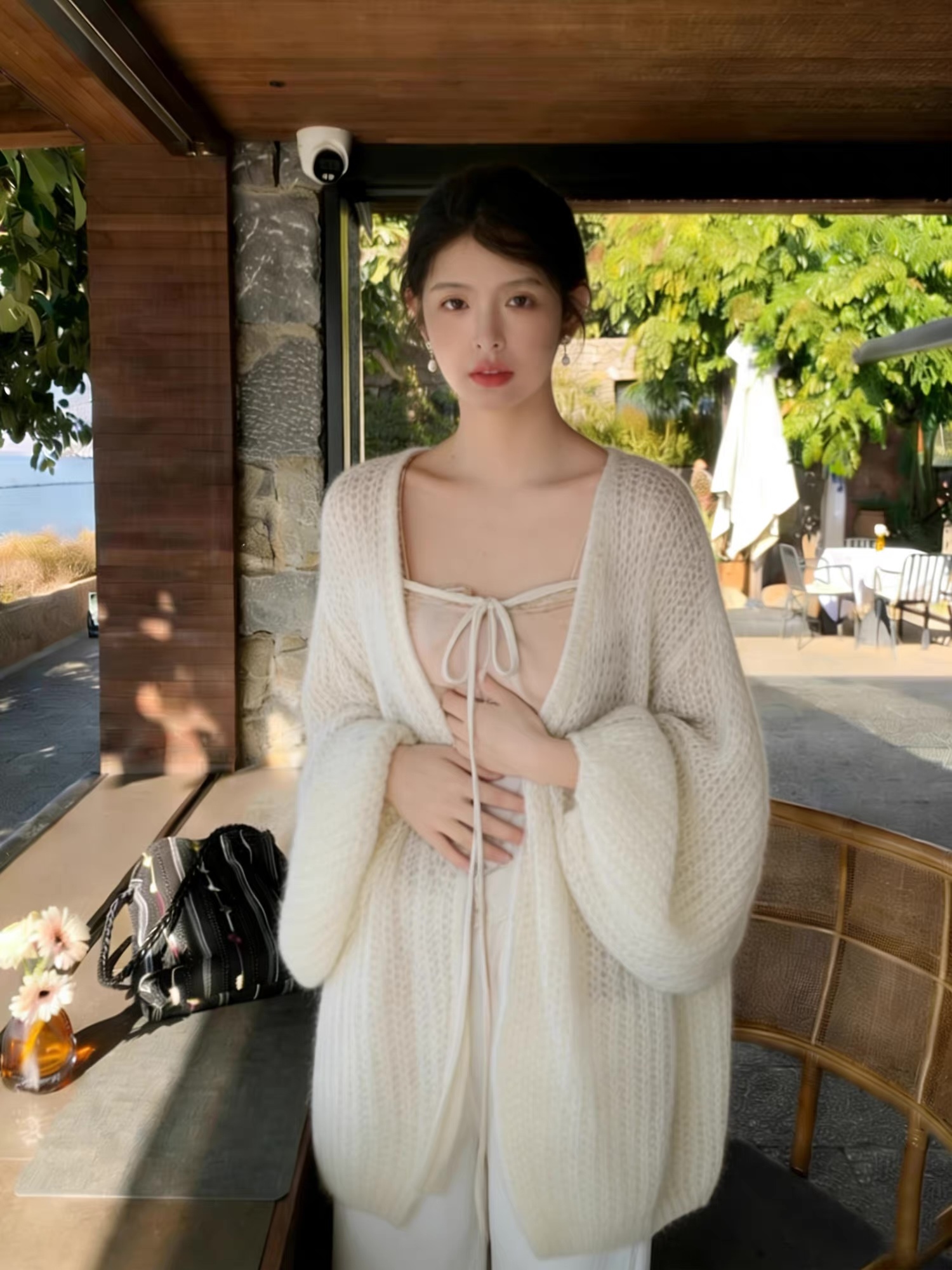 Made-to-order Ivory Fuzzy Knit Open-Front Cardigan Coat