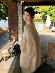 Made-to-order Ivory Fuzzy Knit Open-Front Cardigan Coat