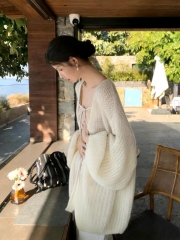 Made-to-order Ivory Fuzzy Knit Open-Front Cardigan Coat