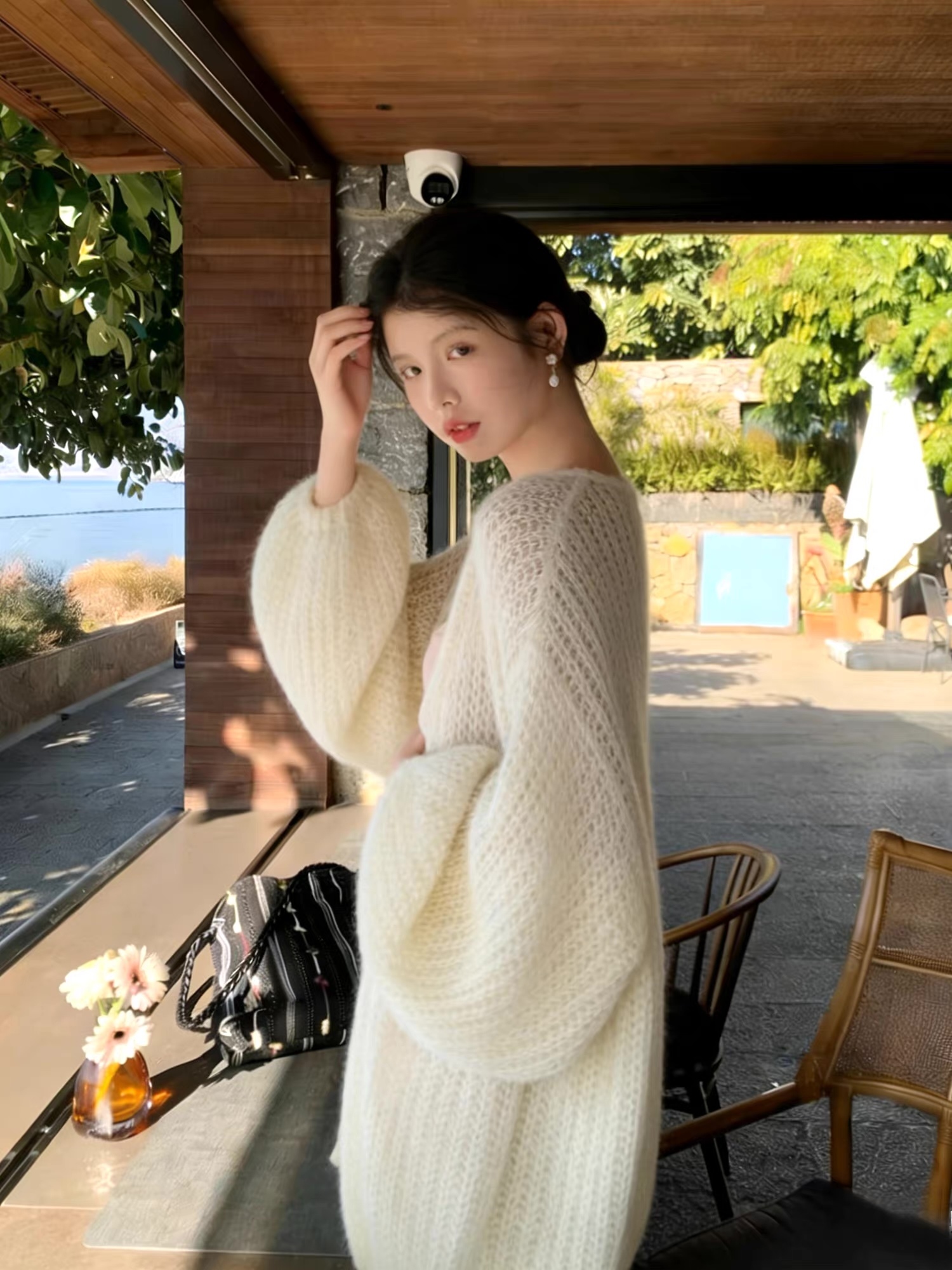 Made-to-order Ivory Fuzzy Knit Open-Front Cardigan Coat
