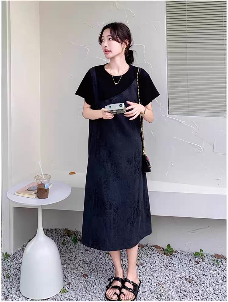 Personalized  Black V-Neck Slip Midi Dress