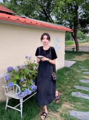 Personalized  Black V-Neck Slip Midi Dress