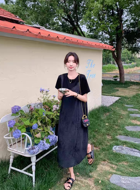 Personalized  Black V-Neck Slip Midi Dress