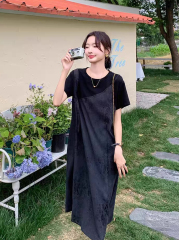 Personalized  Black V-Neck Slip Midi Dress