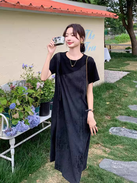 Personalized  Black V-Neck Slip Midi Dress