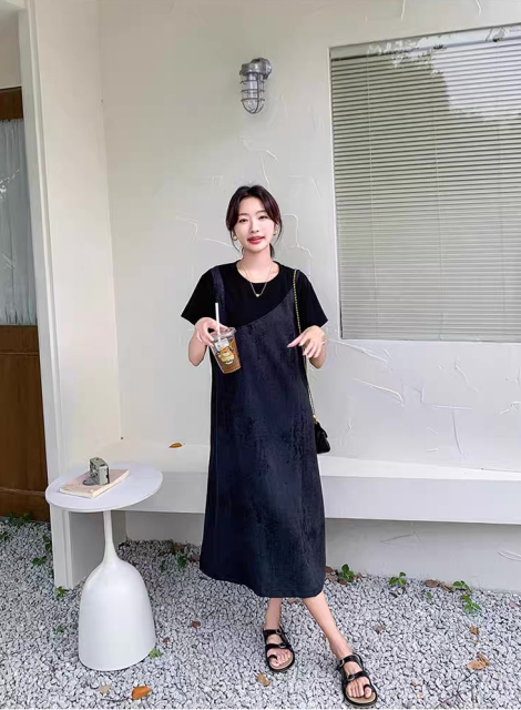 Personalized  Black V-Neck Slip Midi Dress