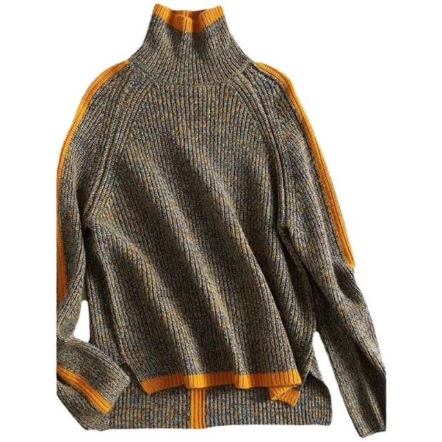 customized Women’s Oversized Contrast-Trim Turtleneck Knit Sweater